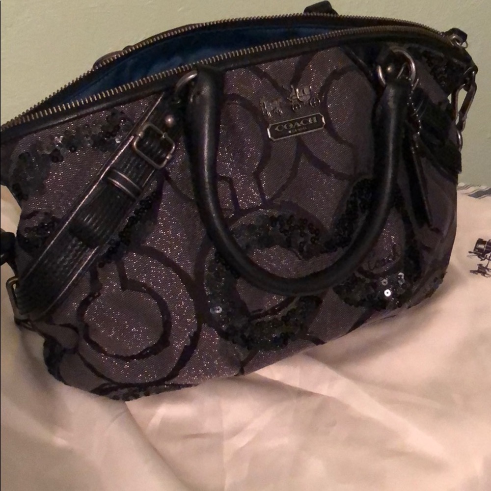 Coach Madison OP Art Black Sequin Satchel